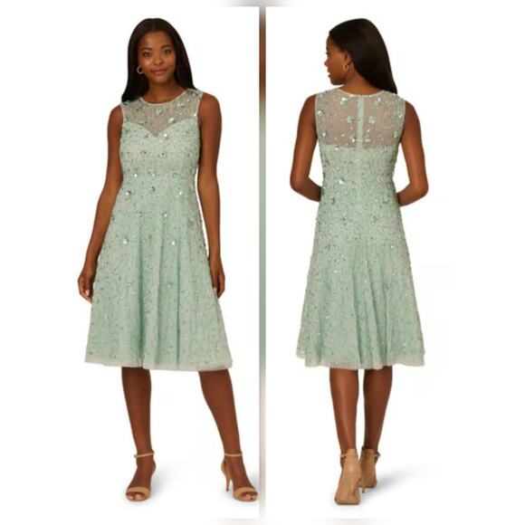 Adrianna Papell Dresses & Skirts - Adrianna Papell Illusion Beaded Mesh Dress